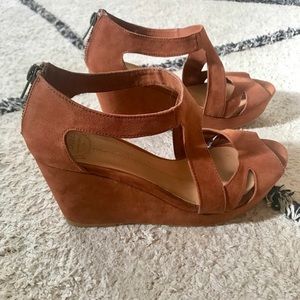 Camel suede wedges